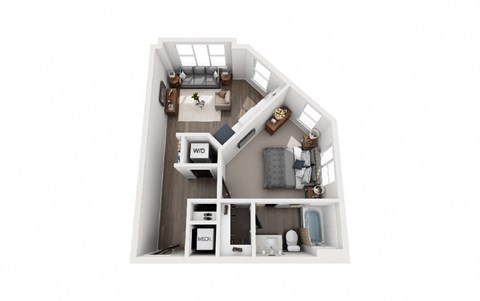 Floor plan for 1 bed, 1 bath, 564 sqft